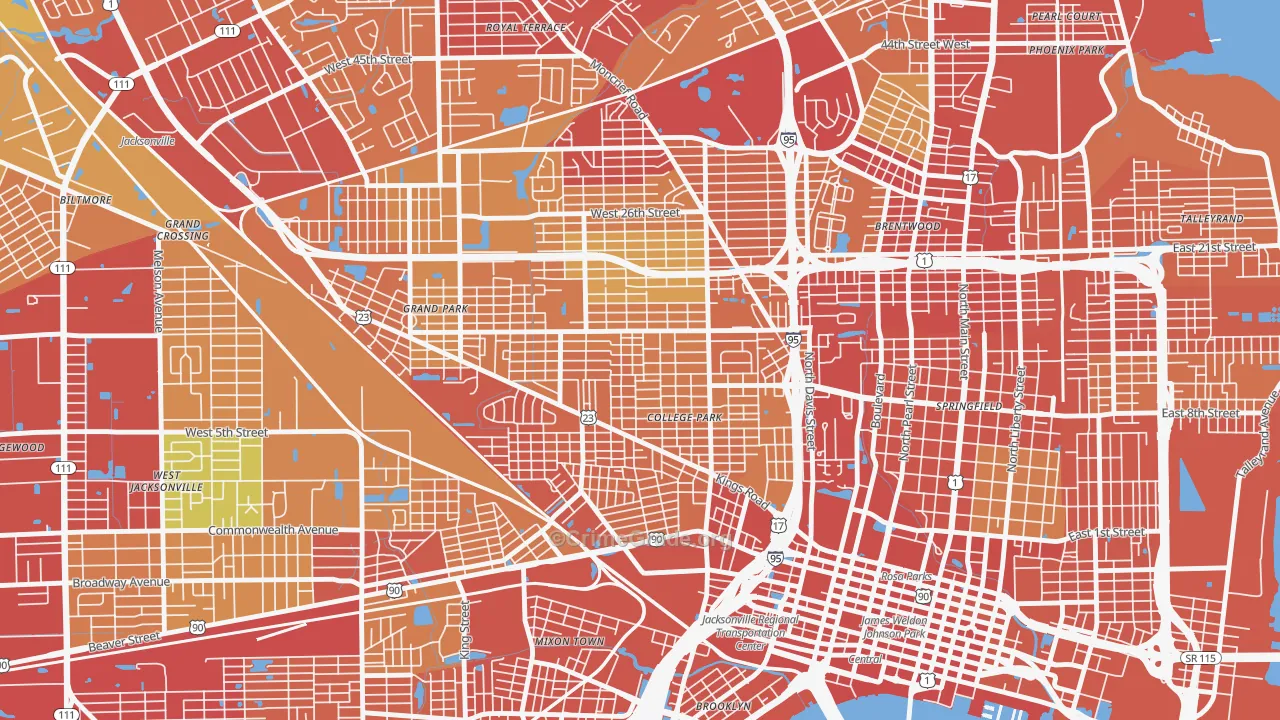 Mid-Westside, Jacksonville, FL Map of Theft Rates