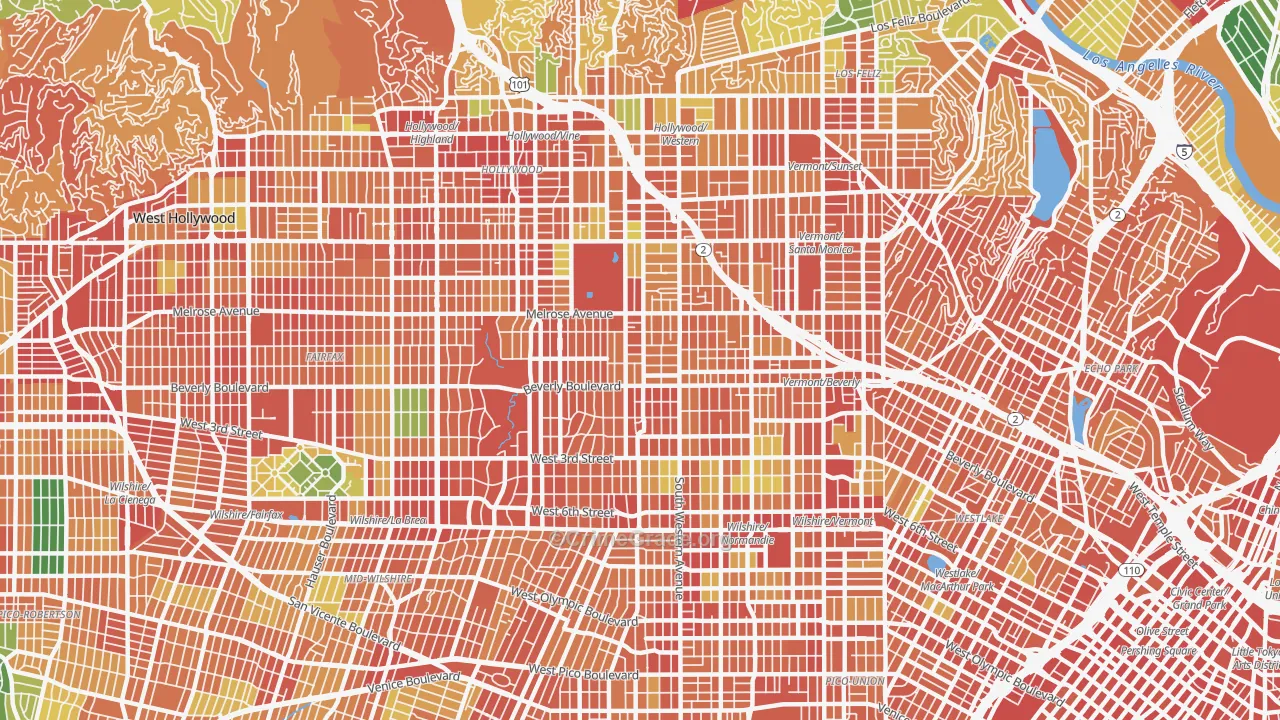 Mid Wilshire, Los Angeles, CA Map of Theft Rates