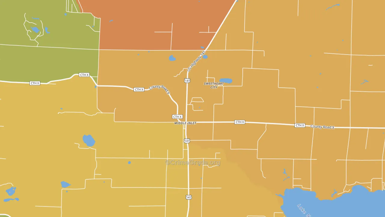 Middle Inlet, WI Map of Theft Rates