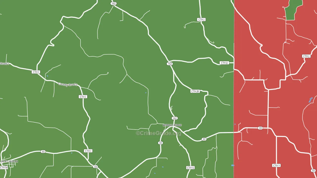 Middle Ridge, WI Map of Theft Rates