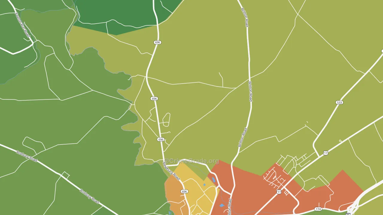 Middle Spring, PA Map of Theft Rates
