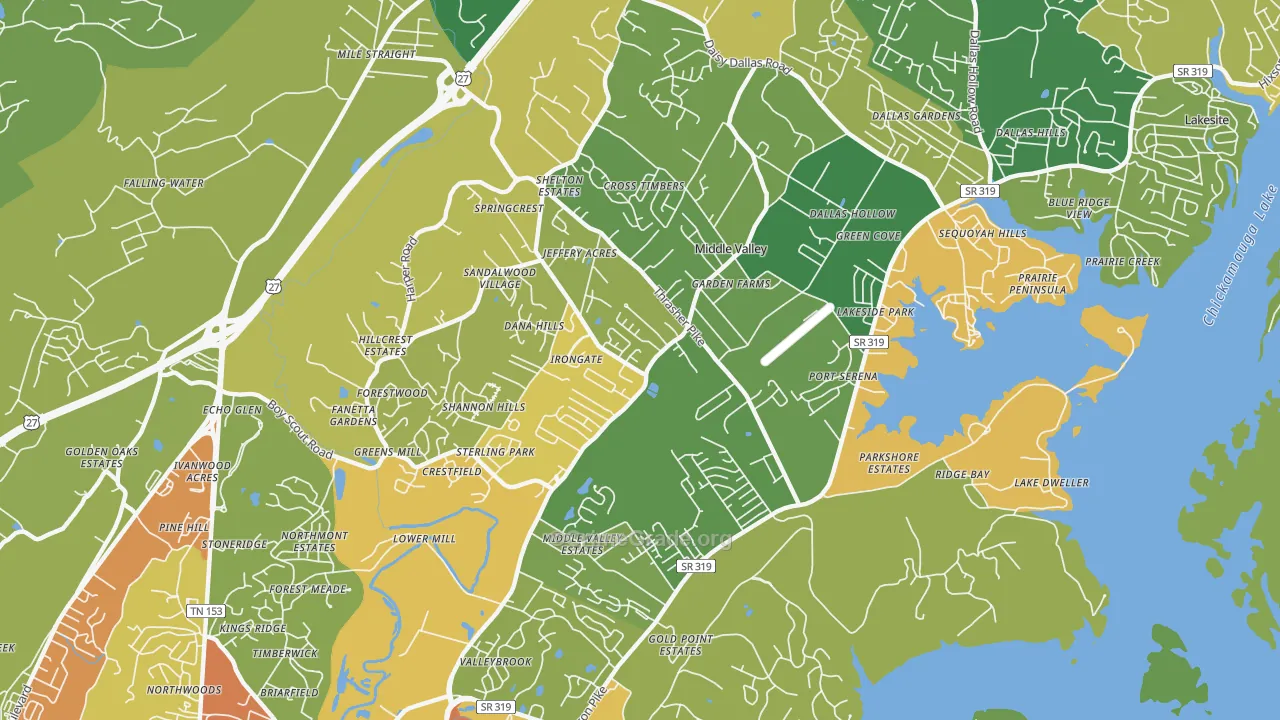 Middle Valley, TN Map of Theft Rates
