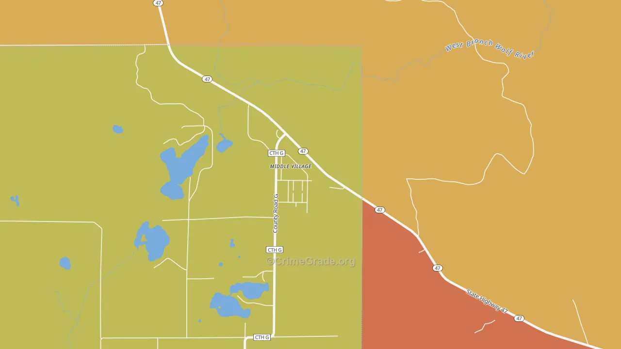 Middle Village, WI Map of Theft Rates