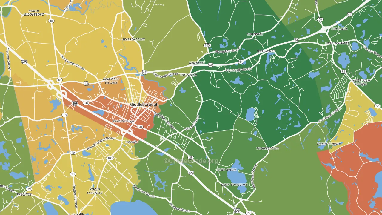 Middleboro, MA Map of Theft Rates