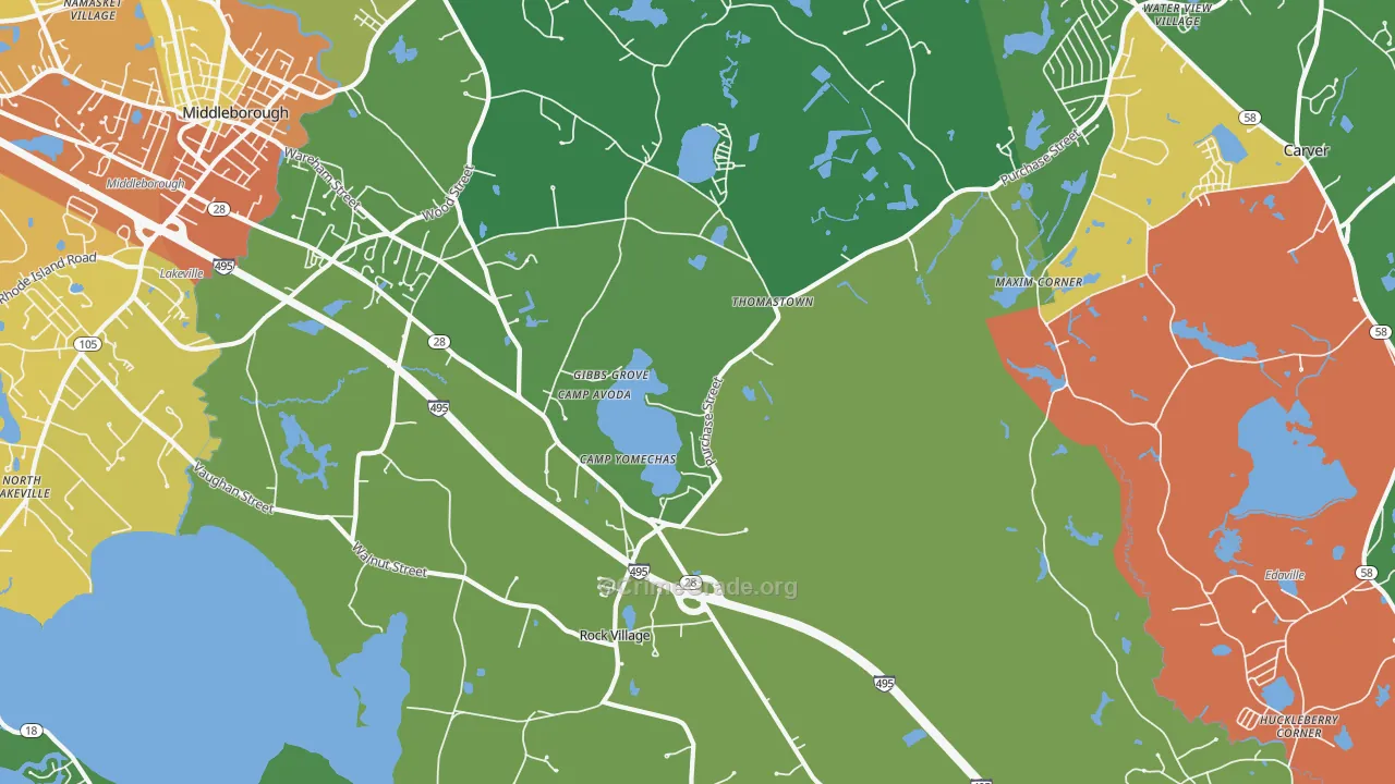 Middleborough, MA Map of Theft Rates
