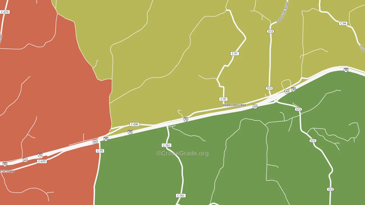 Middlebourne, OH Map of Theft Rates