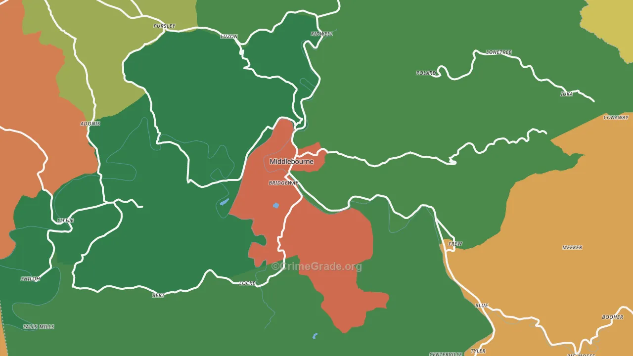 Middlebourne, WV Map of Theft Rates