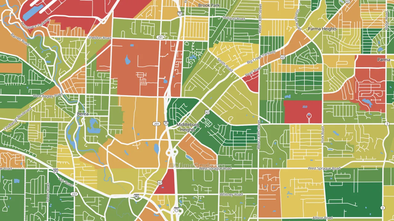 Middleburg Heights, OH Map of Theft Rates