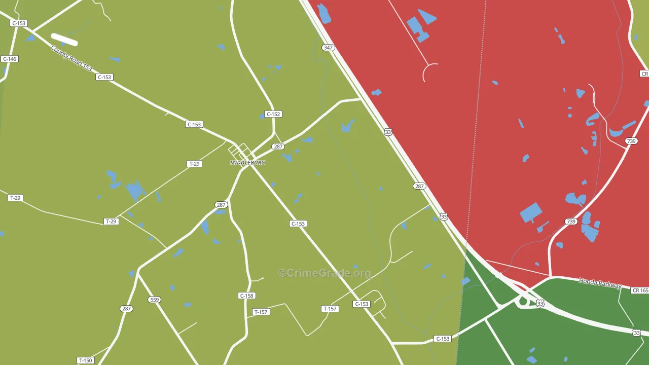 Middleburg, OH Map of Theft Rates