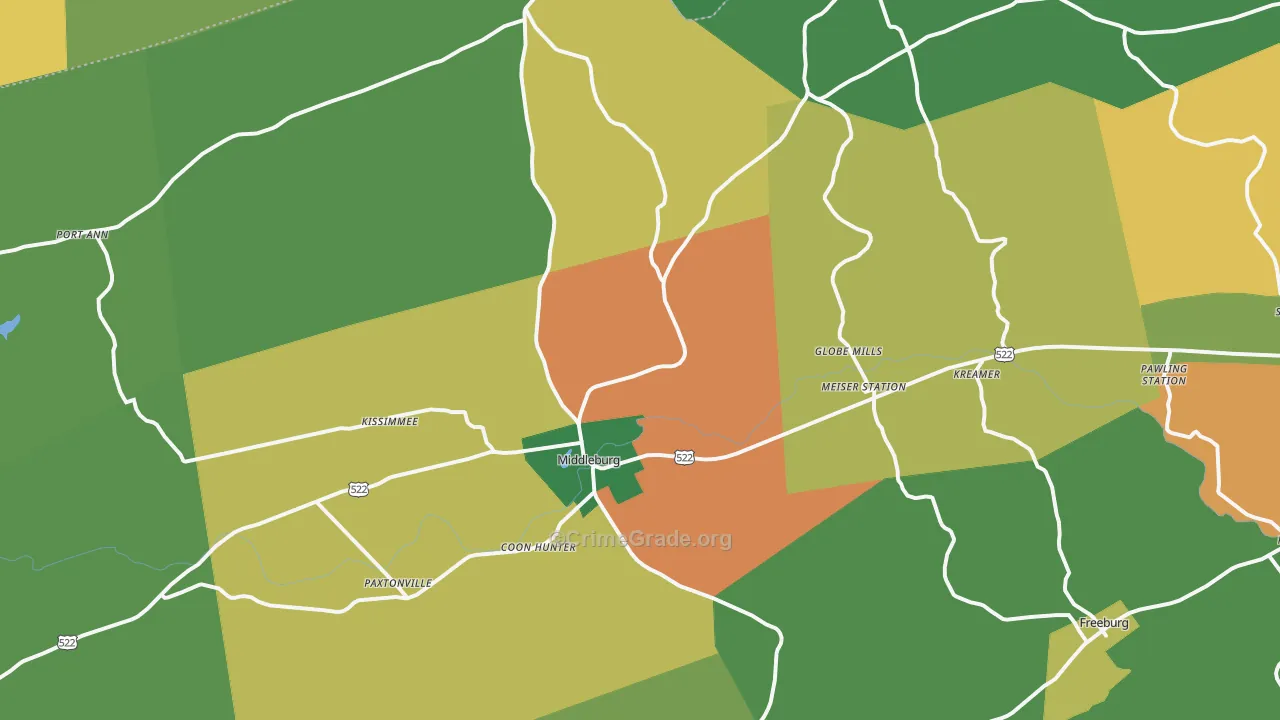 Middleburg, PA Map of Theft Rates