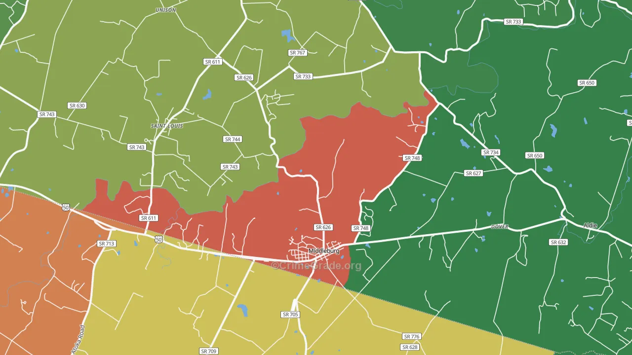 Middleburg, VA Map of Theft Rates