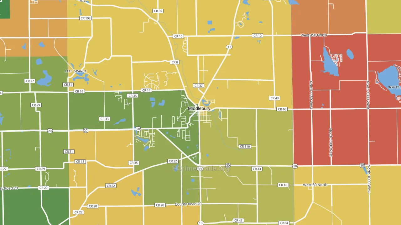 Middlebury, IN Map of Theft Rates