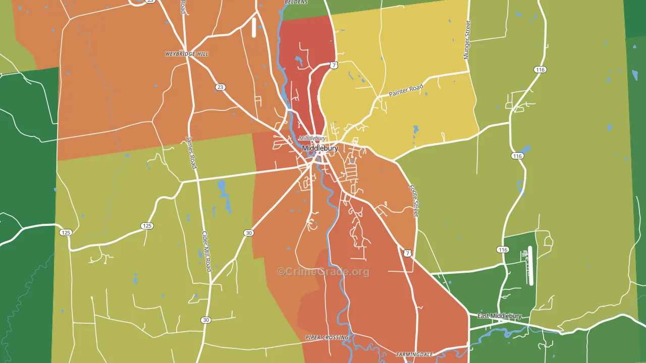 Middlebury, VT Map of Theft Rates