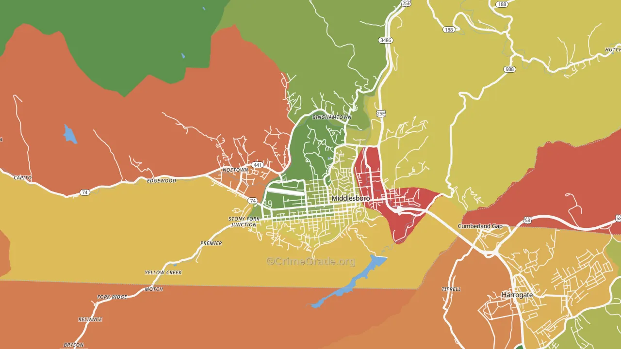 Middlesboro, KY Map of Theft Rates