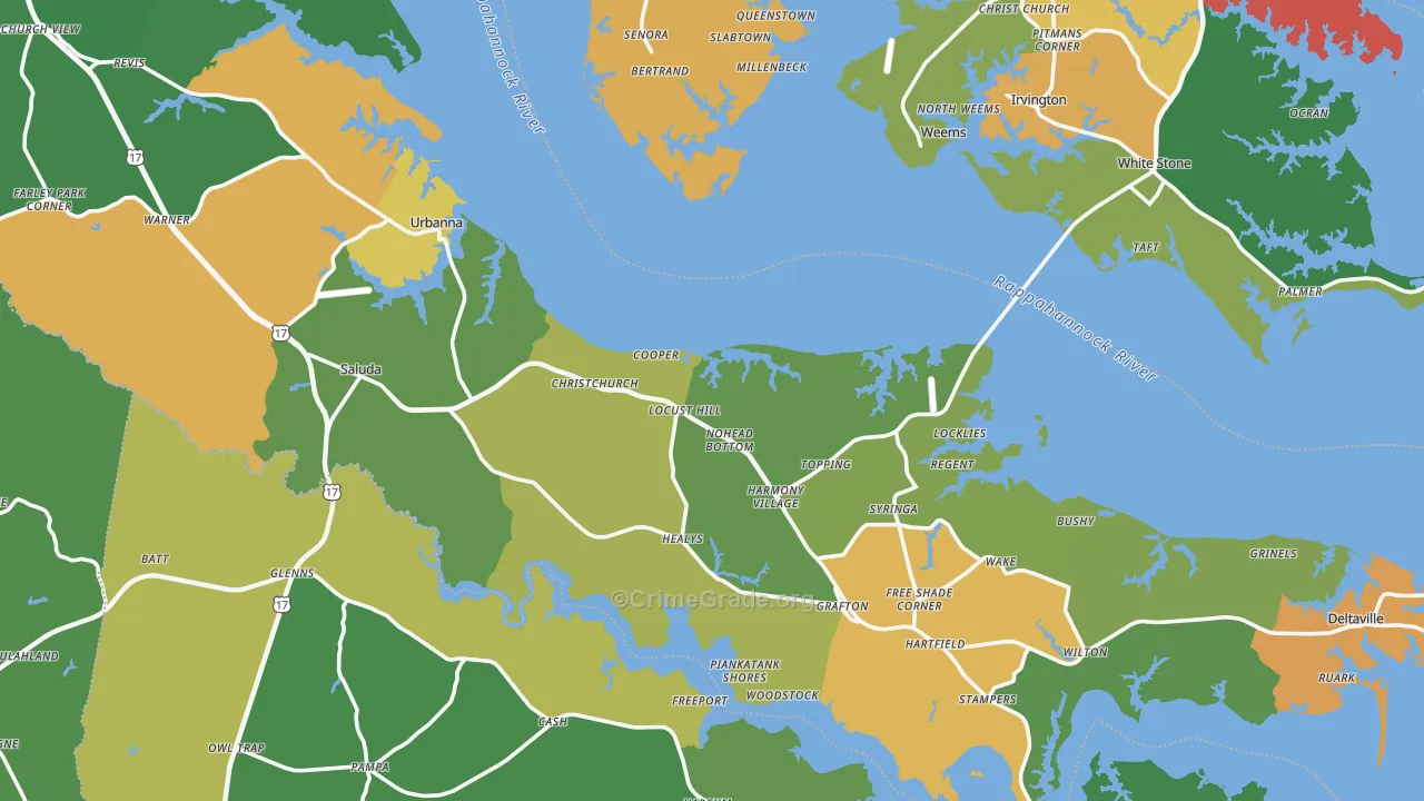 Middlesex County, VA Map of Theft Rates