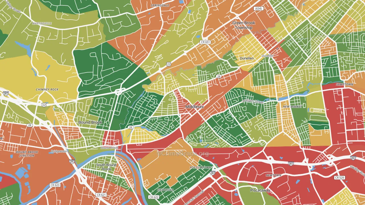 Middlesex, NJ Map of Theft Rates