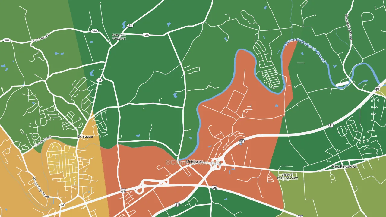 Middlesex, PA Map of Theft Rates