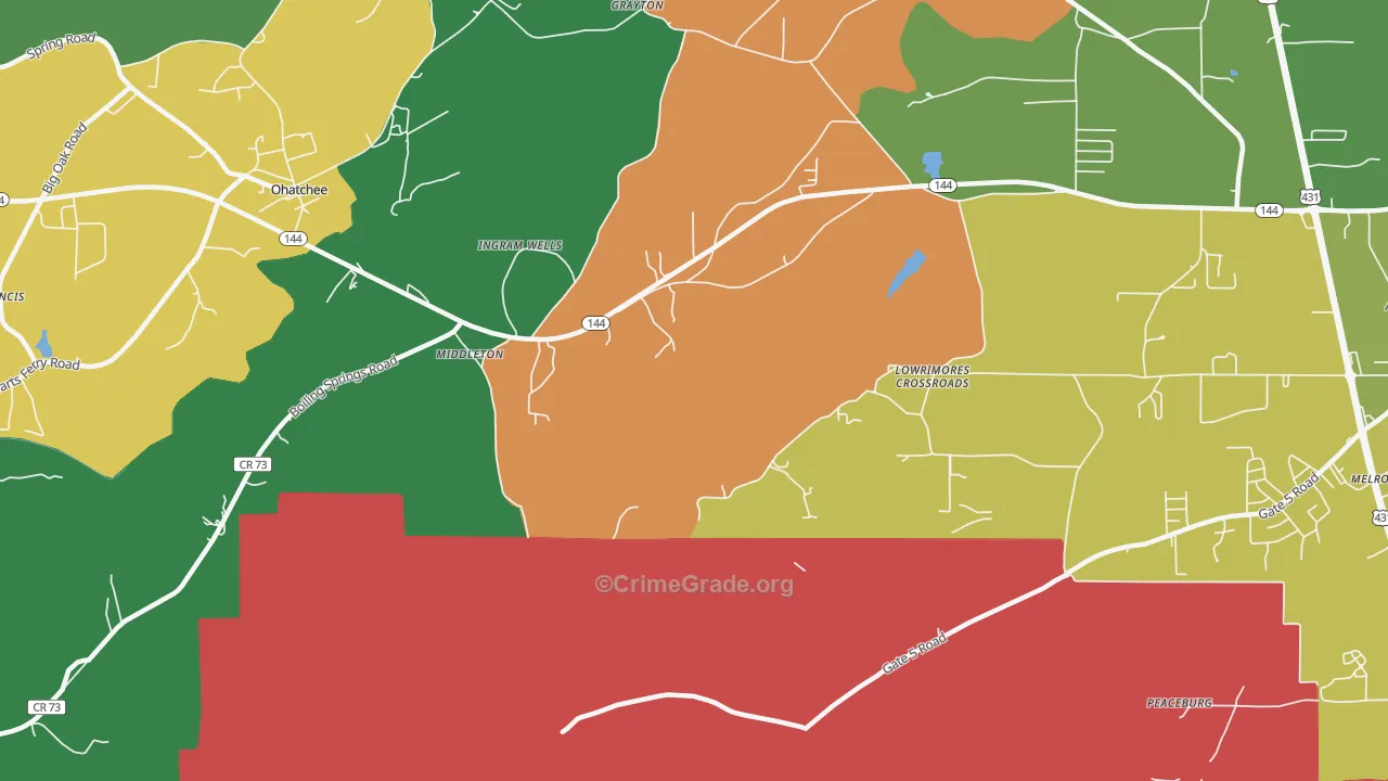 Middleton, AL Map of Theft Rates
