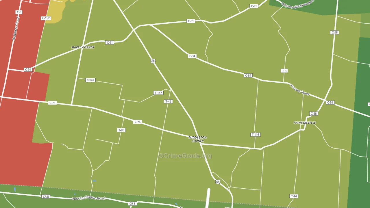 Middleton Corner, OH Map of Theft Rates