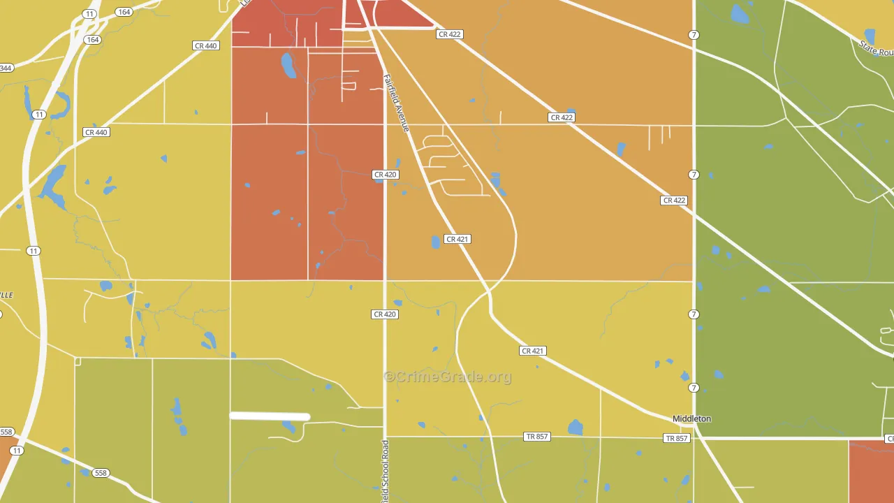 Middleton, OH Map of Theft Rates