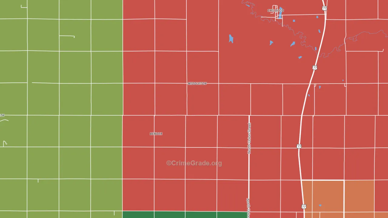 Middleton, OK Map of Theft Rates