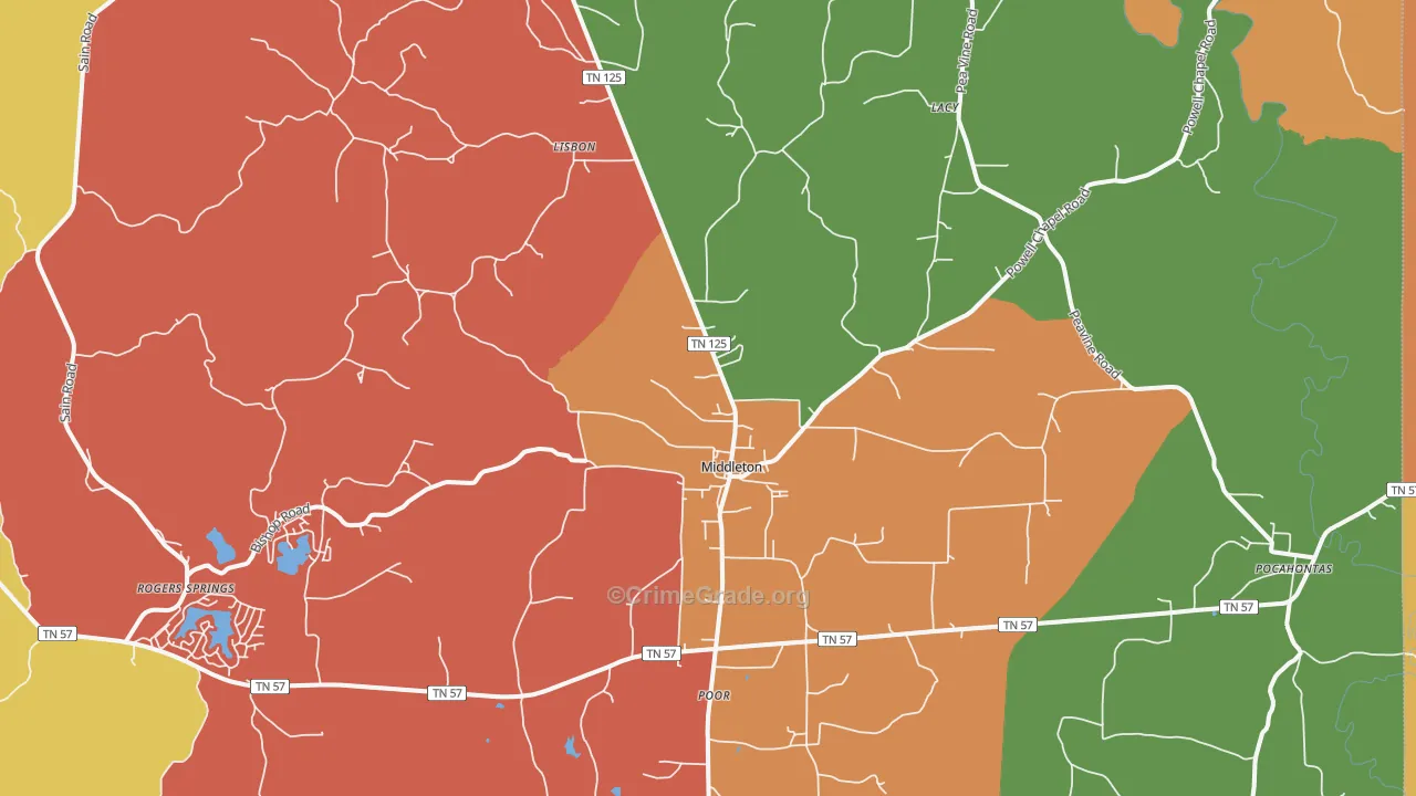 Middleton, TN Map of Theft Rates