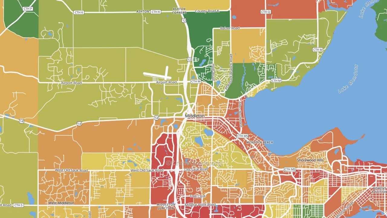 Middleton, WI Map of Theft Rates