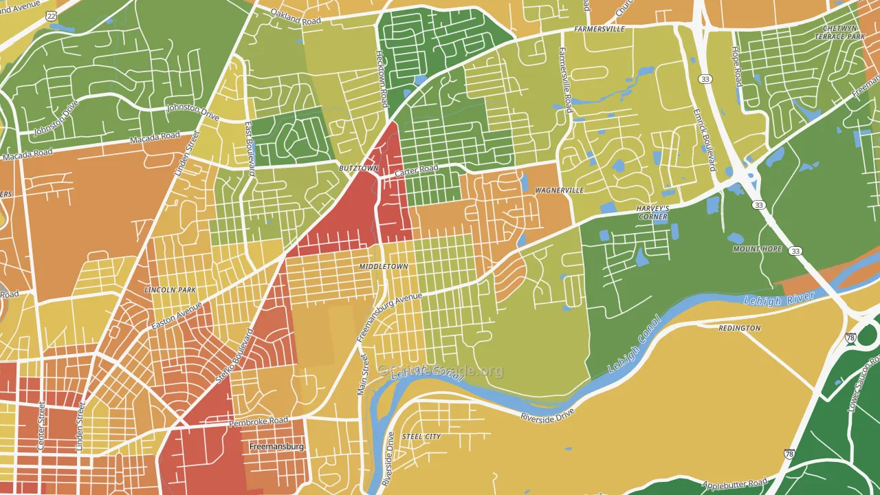 middletown, Bethlehem, PA Map of Theft Rates