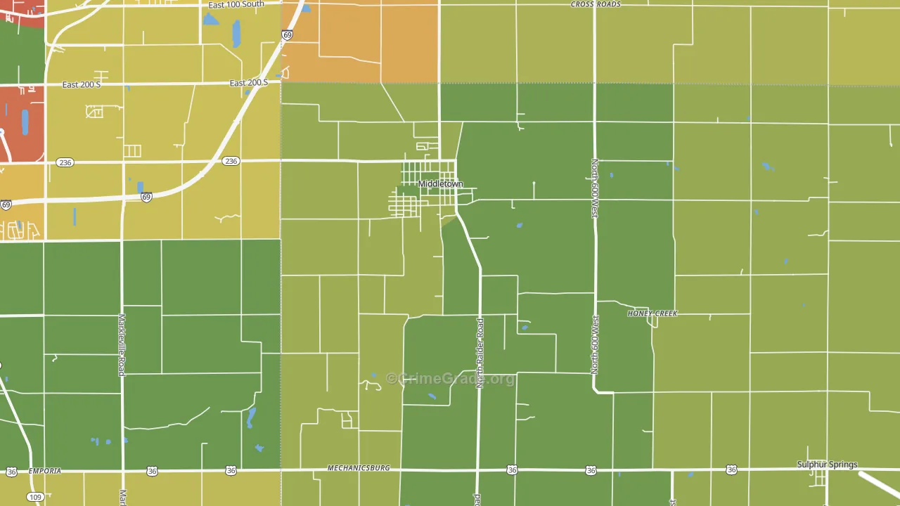 Middletown, IN Map of Theft Rates