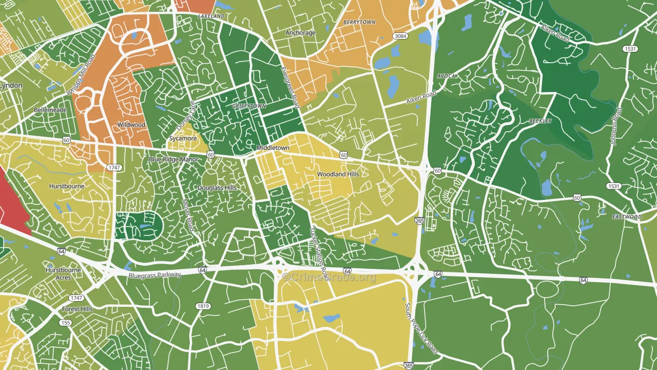 Middletown, KY Map of Theft Rates