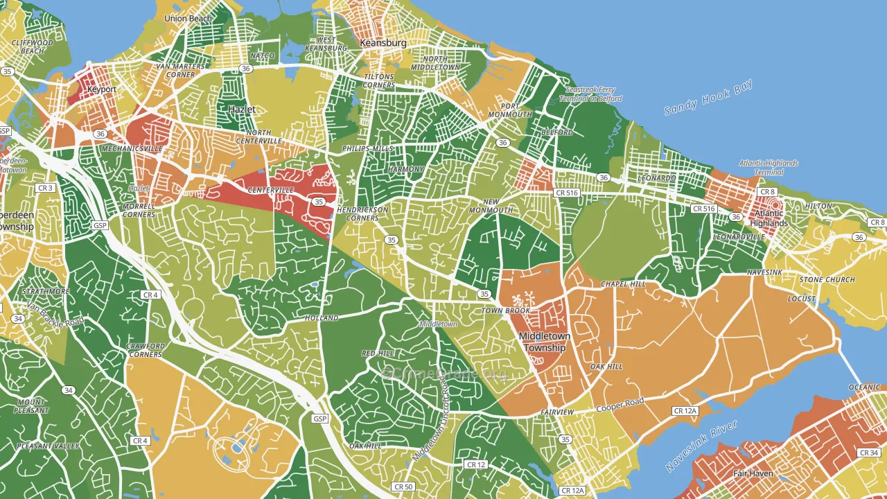 Middletown, NJ Map of Theft Rates