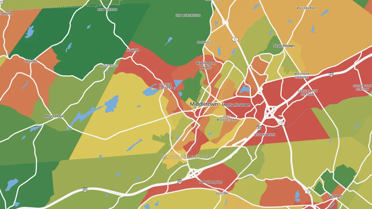 Middletown, NY Map of Theft Rates