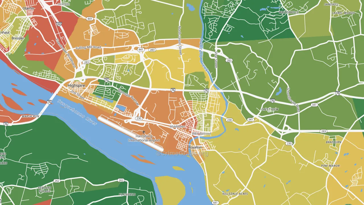 Middletown, PA Map of Theft Rates