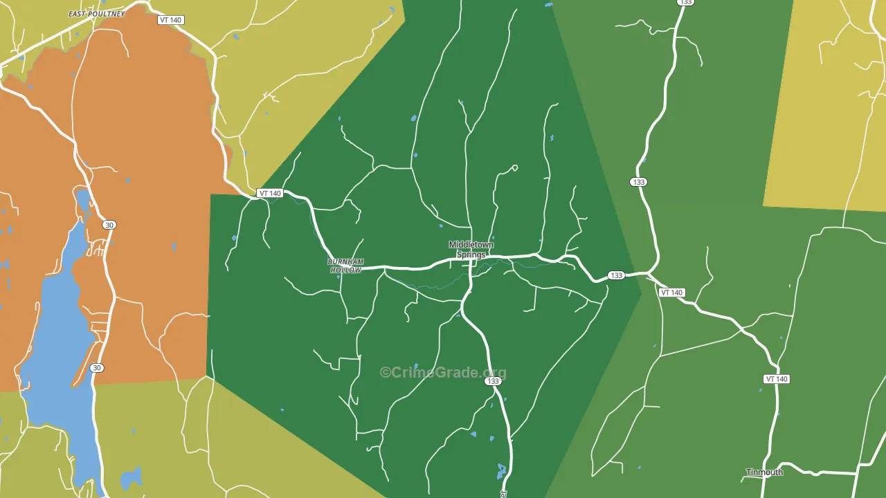 Middletown Springs, VT Map of Theft Rates