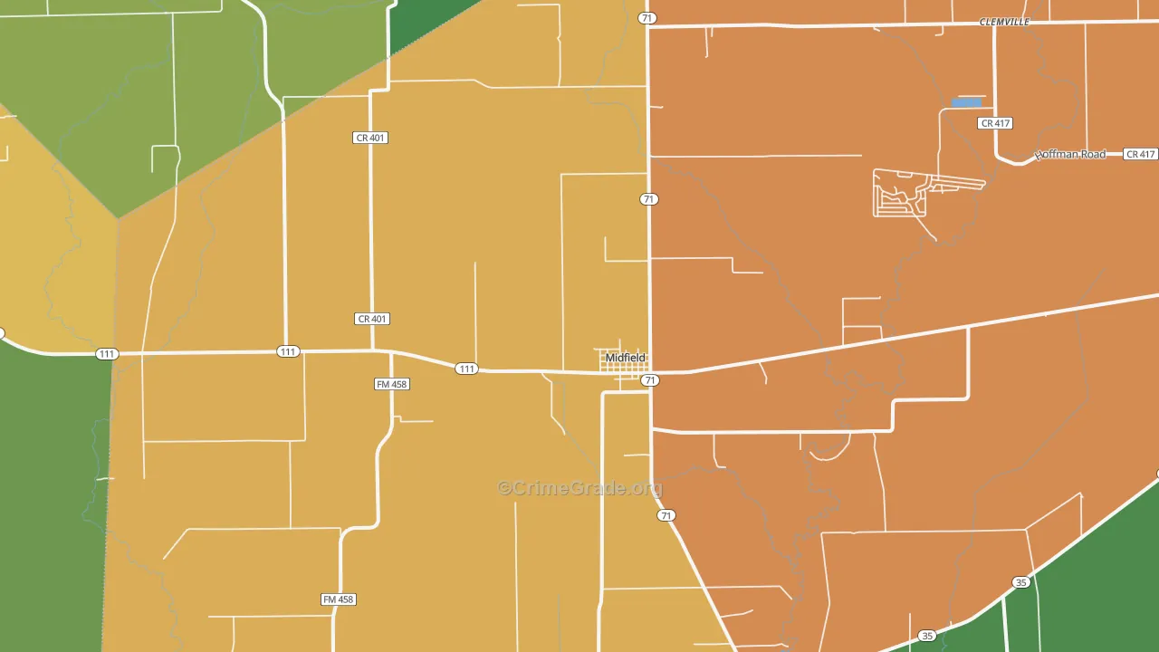 Midfield, TX Map of Theft Rates