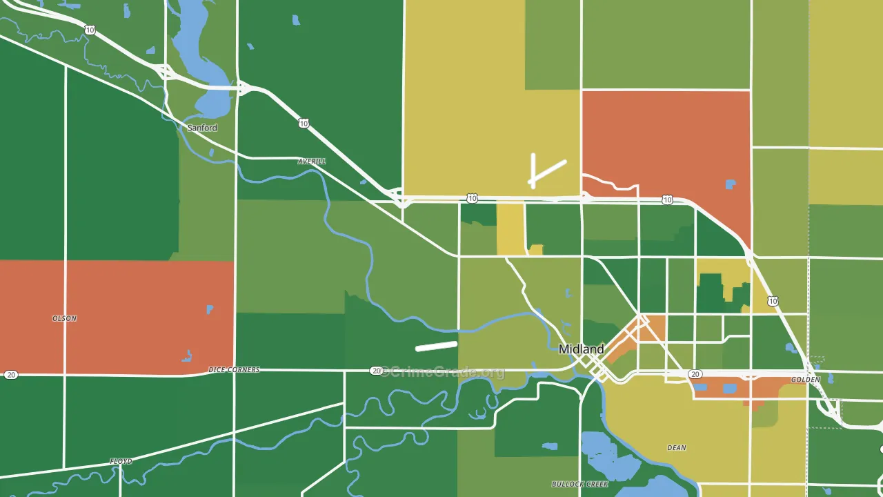Midland County, MI Map of Theft Rates