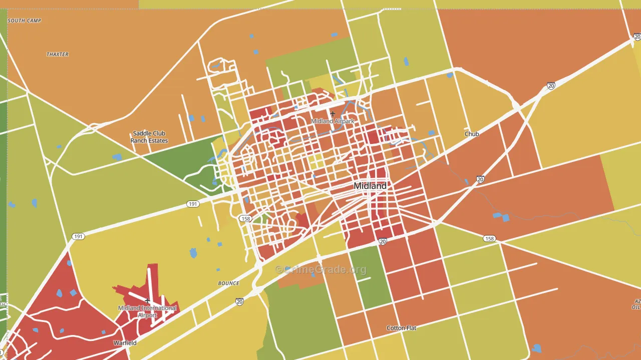 Midland County, TX Map of Theft Rates