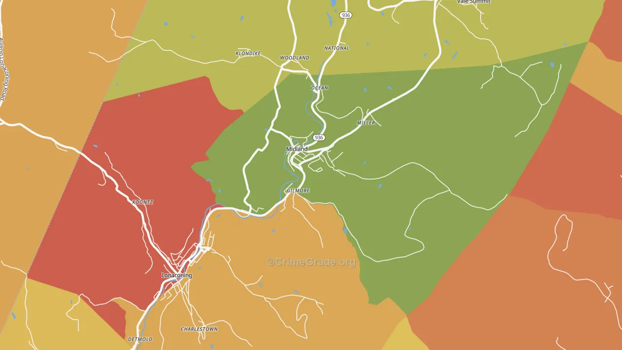 Midland, MD Map of Theft Rates