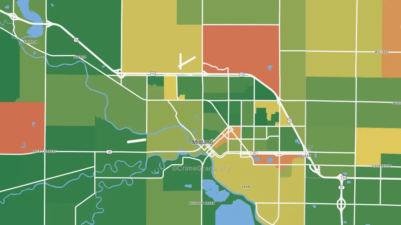 Midland, MI Map of Theft Rates