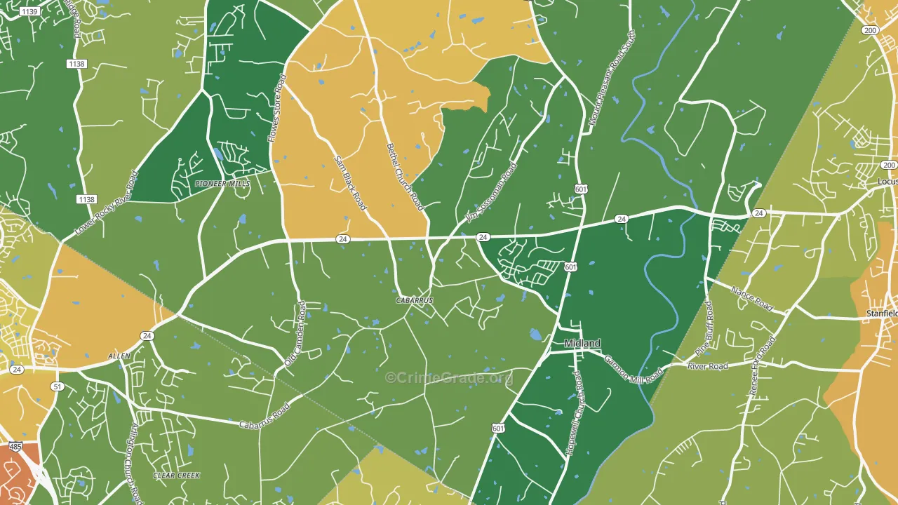 Midland, NC Map of Theft Rates