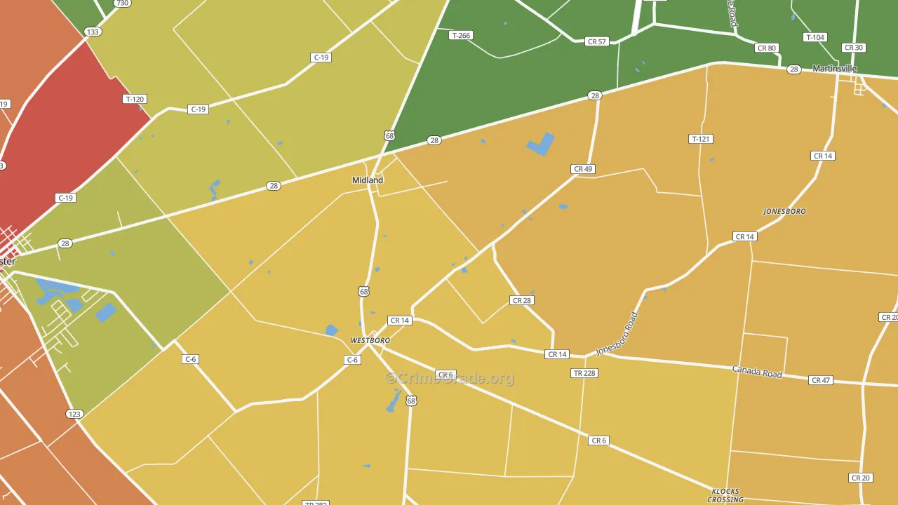 Midland, OH Map of Theft Rates