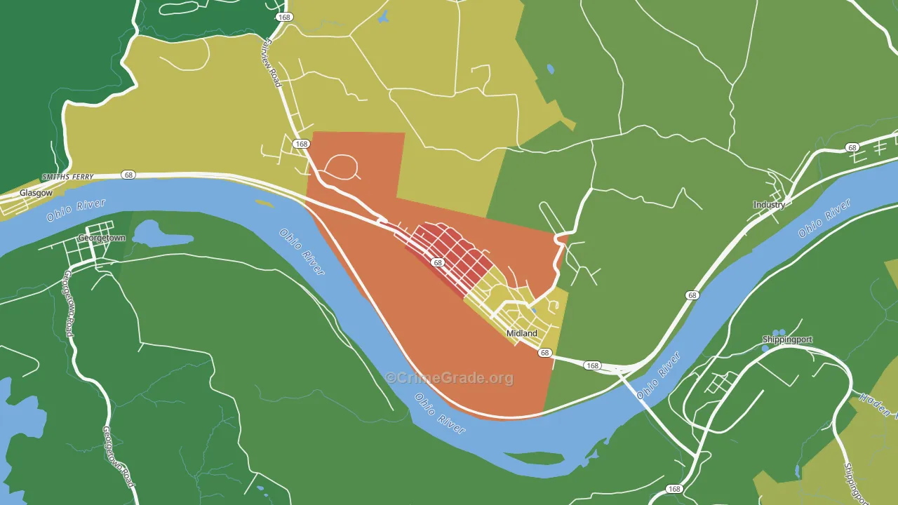 Midland, PA Map of Theft Rates