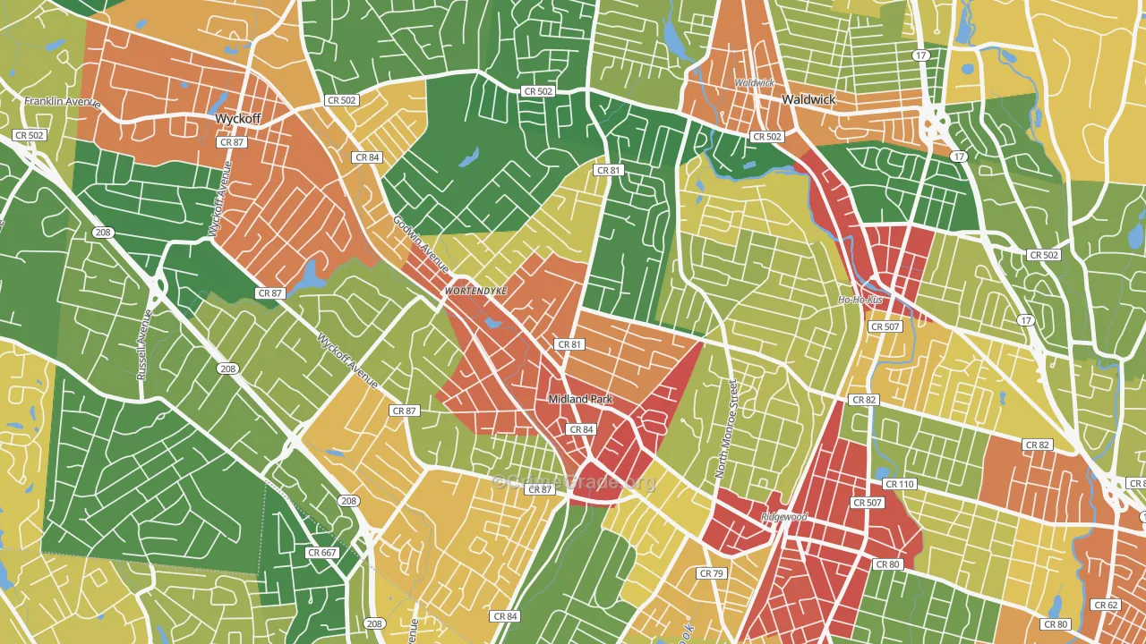 Midland Park, NJ Map of Theft Rates