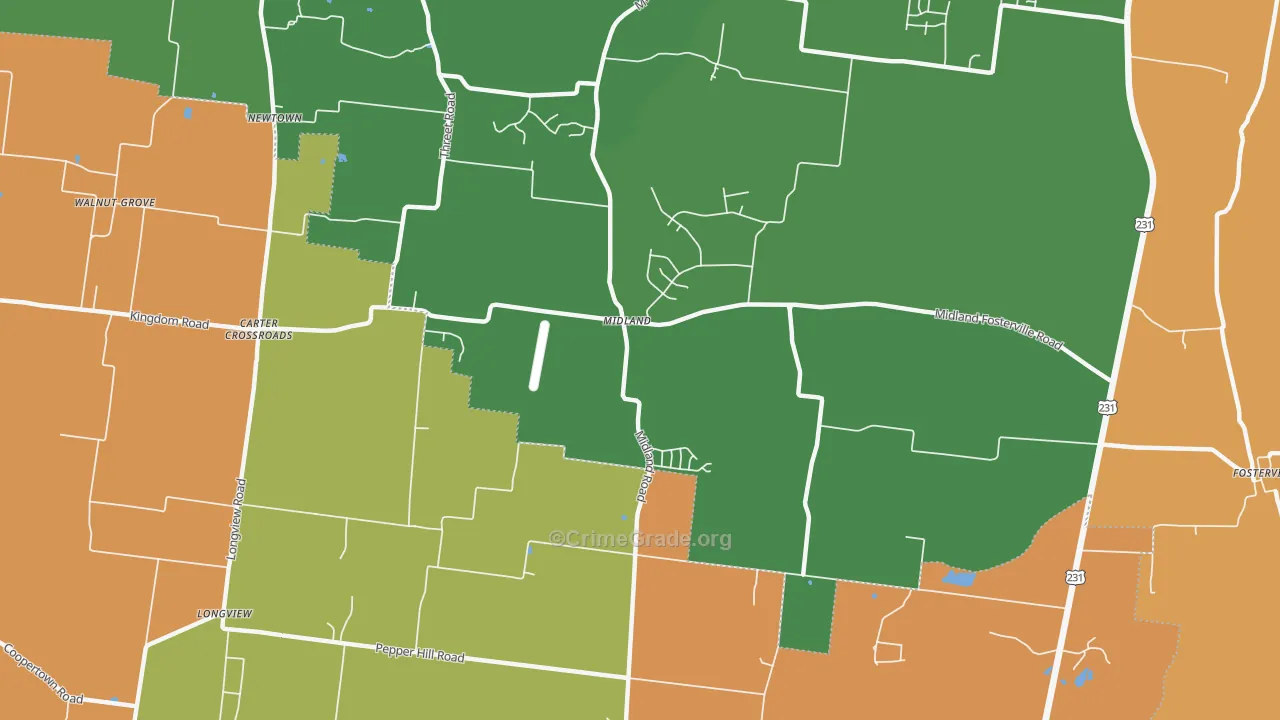 Midland, TN Map of Theft Rates