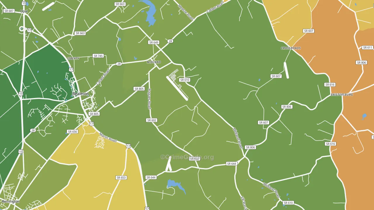 Midland, VA Map of Theft Rates