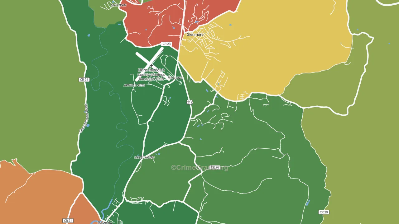 Midland, WV Map of Theft Rates