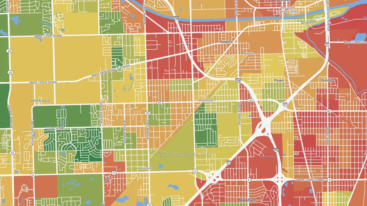 Midlothian, IL Map of Theft Rates