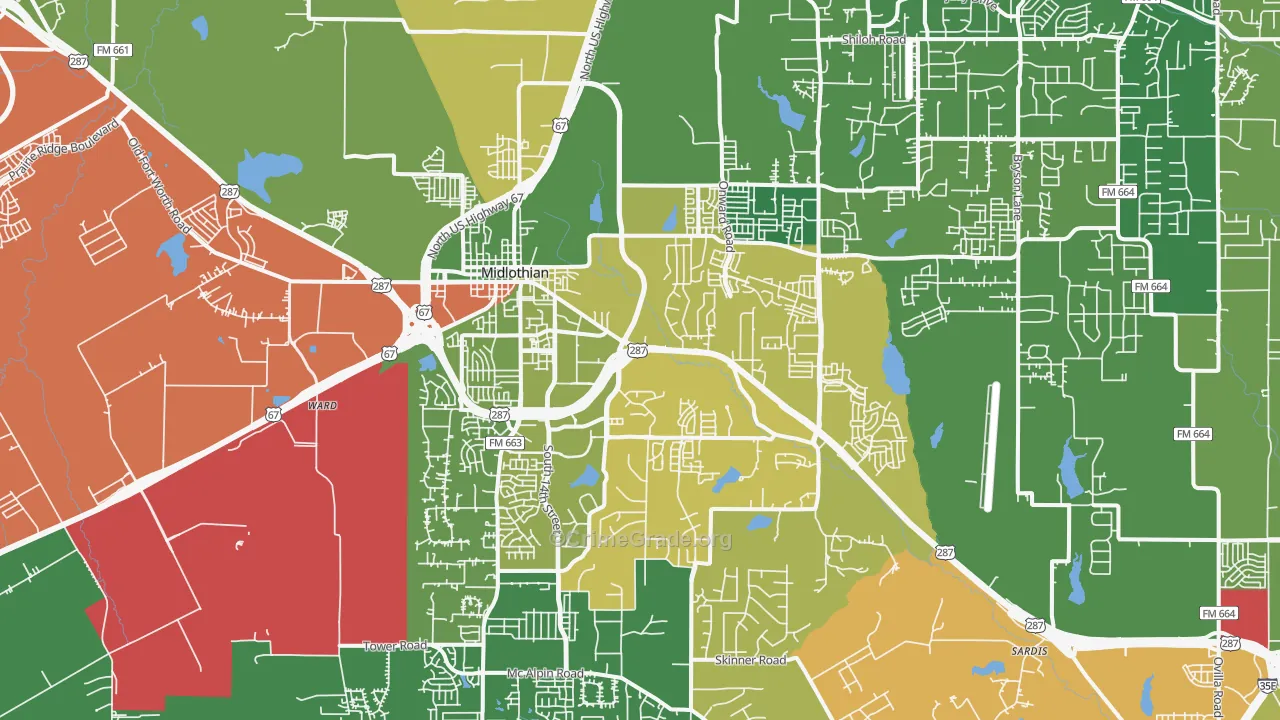 Midlothian, TX Map of Theft Rates