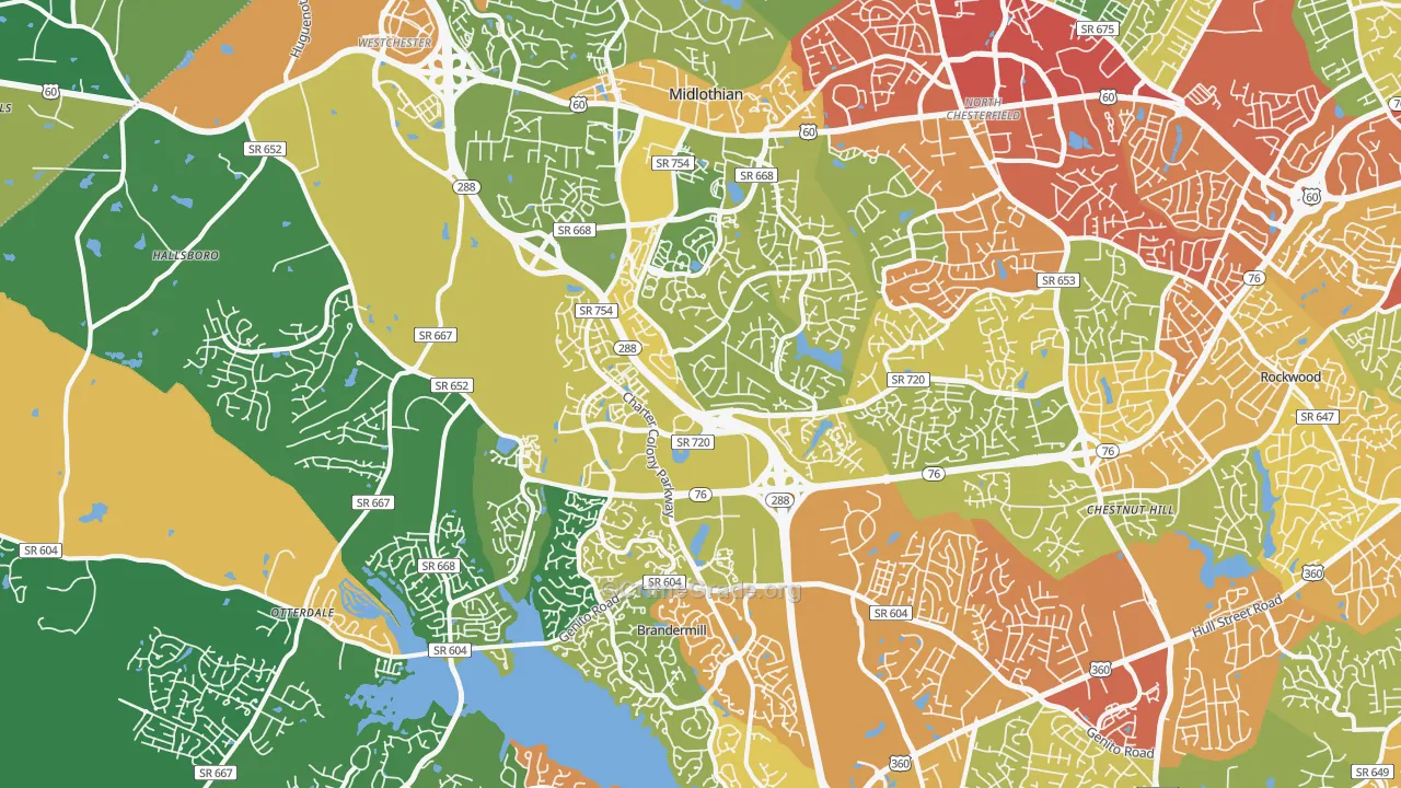 Midlothian, VA Map of Theft Rates