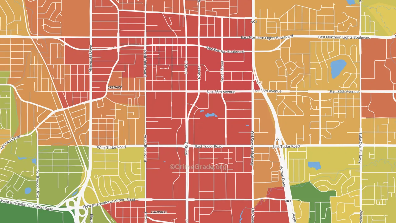 Midtown, Anchorage, AK Map of Theft Rates